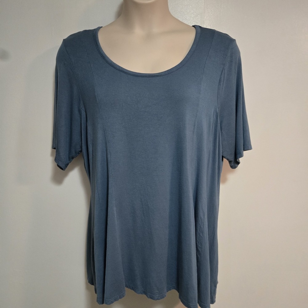 Lane Bryant‎ Size 18/20 Dusty Blue Rayon Blend Scoop Neck Short Sleeve Tunic Top
